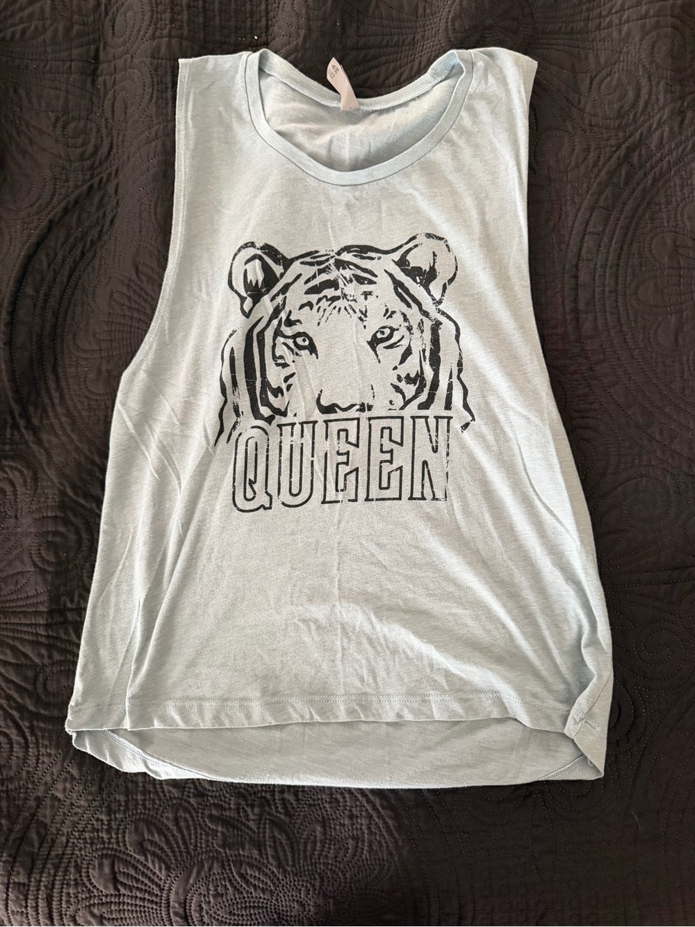 Next Level Apparel Light Blue Muscle Tank with Black Tiger 'QUEEN' Graphic